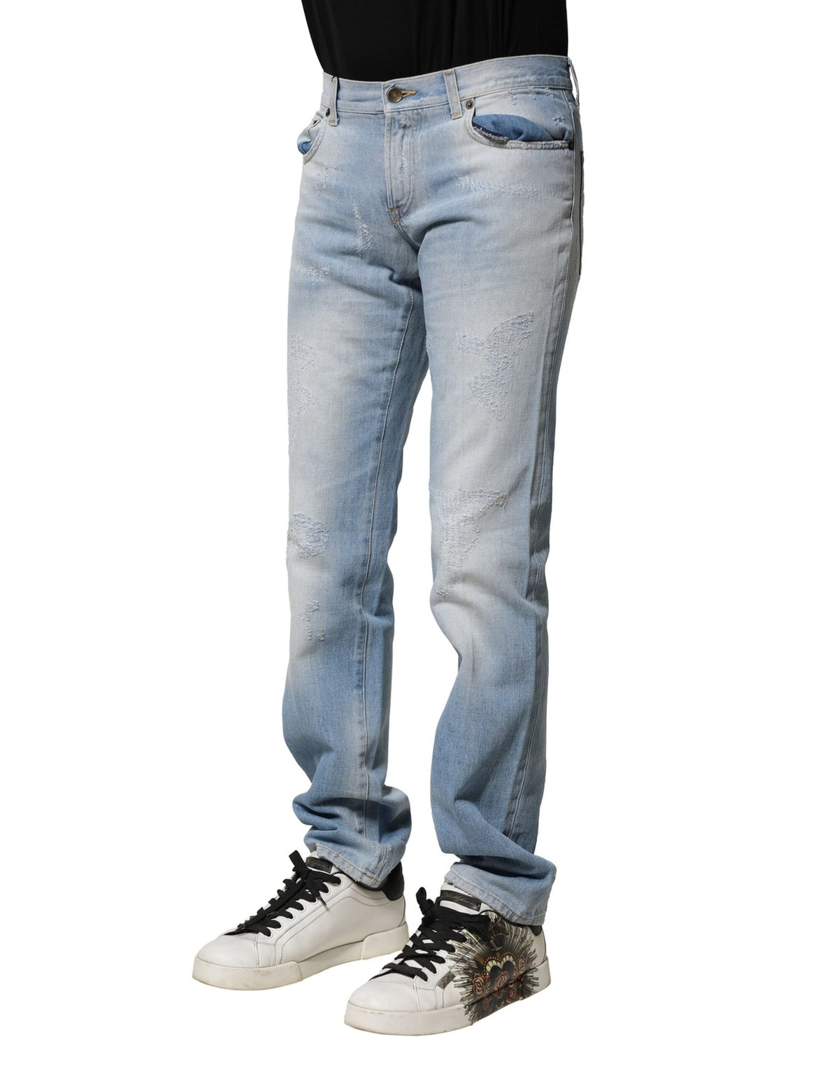 Jeans droit en jean délavé bleu clair Dolce &amp; Gabbana