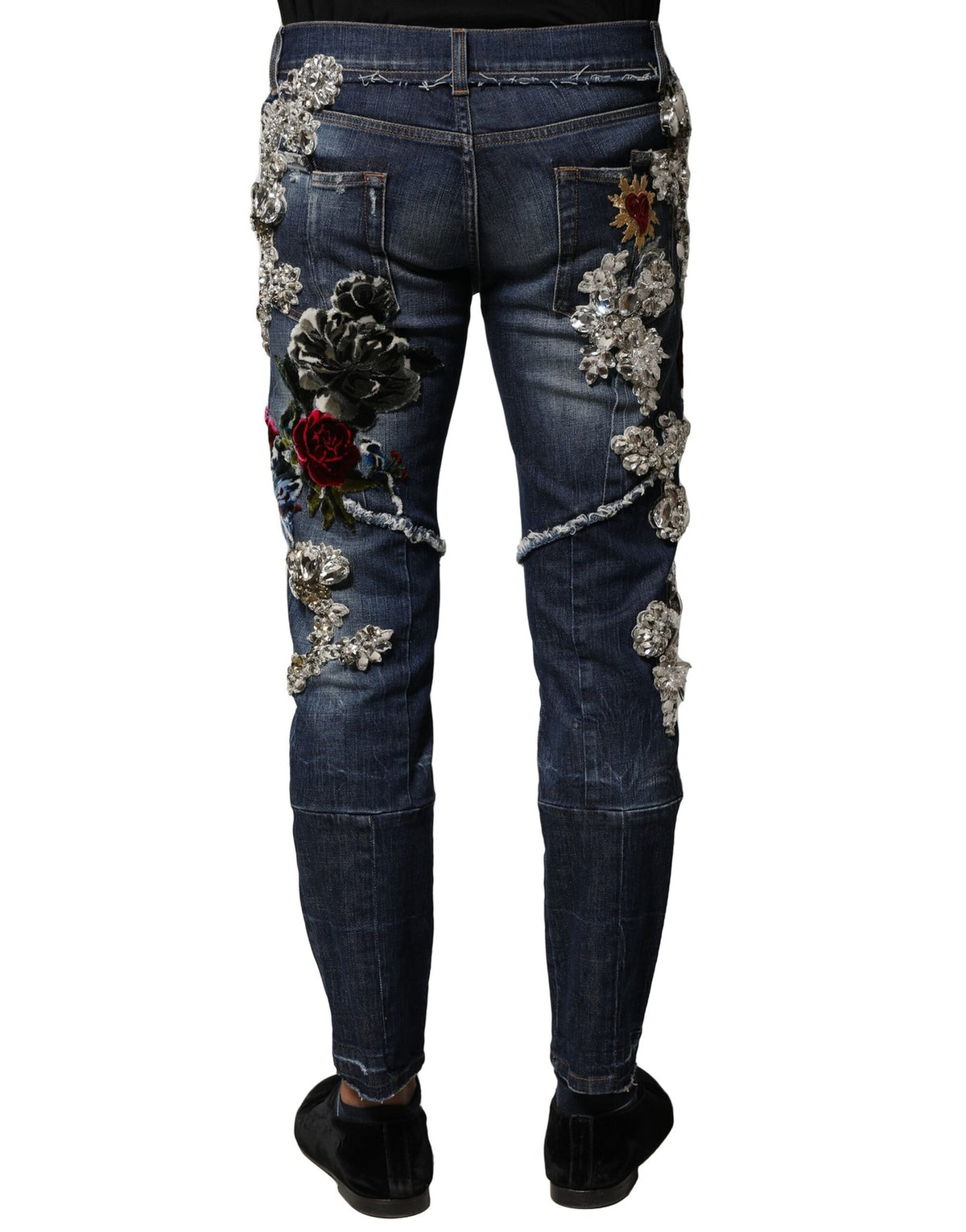 Jeans en jean bleu en coton Dolce &amp; Gabbana ornés de strass