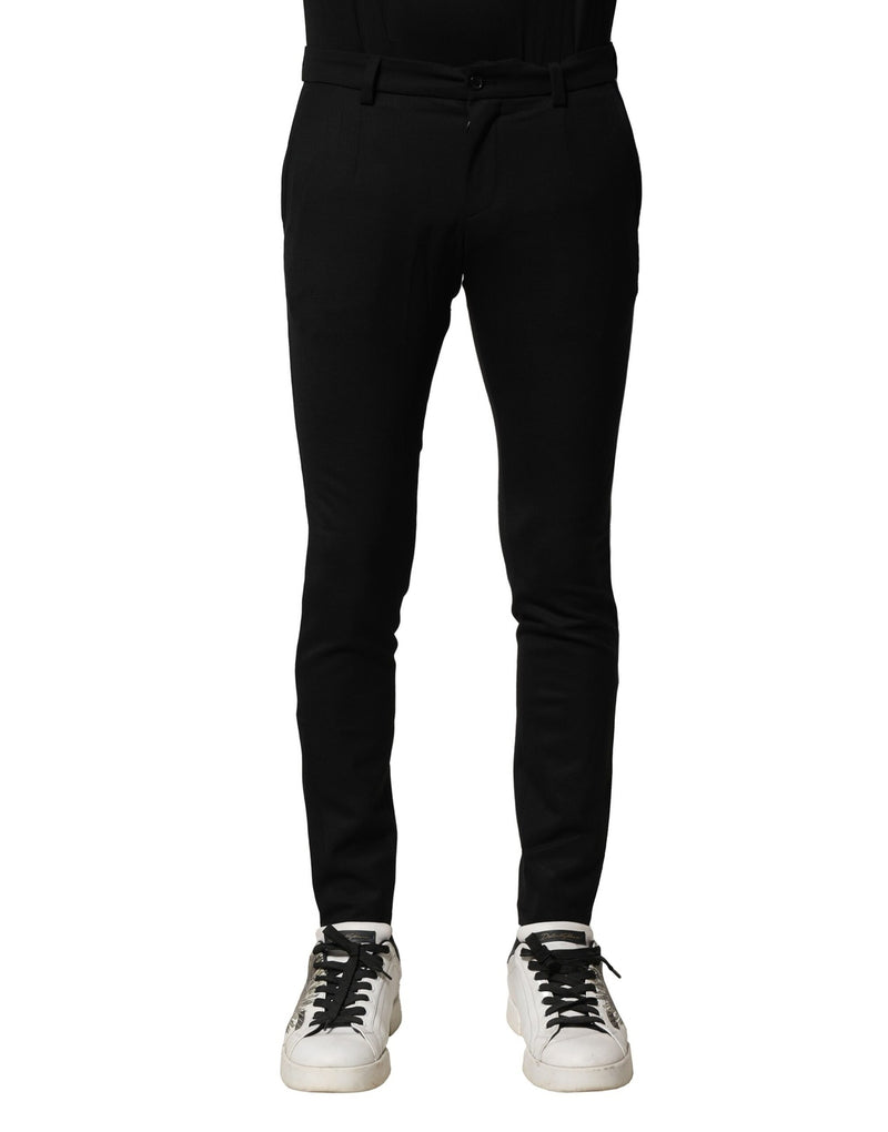 Pantalon slim noir en laine pour homme Dolce &amp; Gabbana, taille mi-hauteur