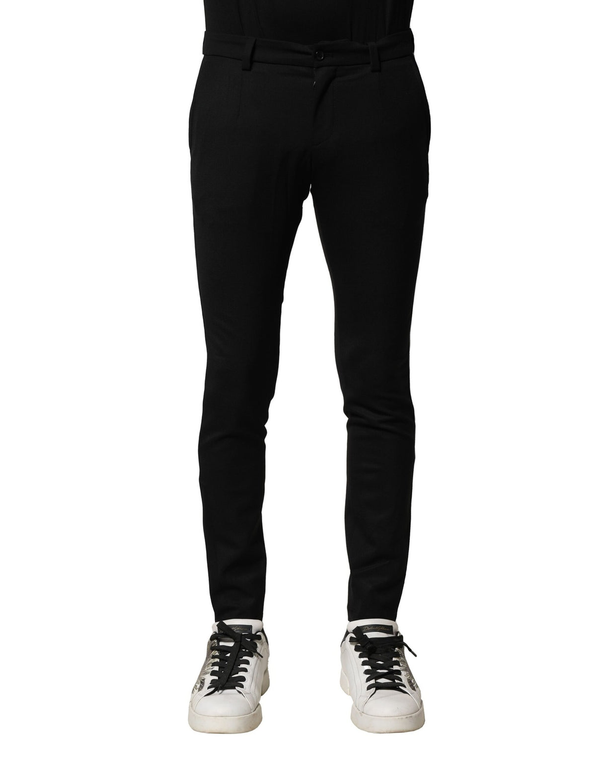 Pantalon slim noir en laine pour homme Dolce &amp; Gabbana, taille mi-hauteur