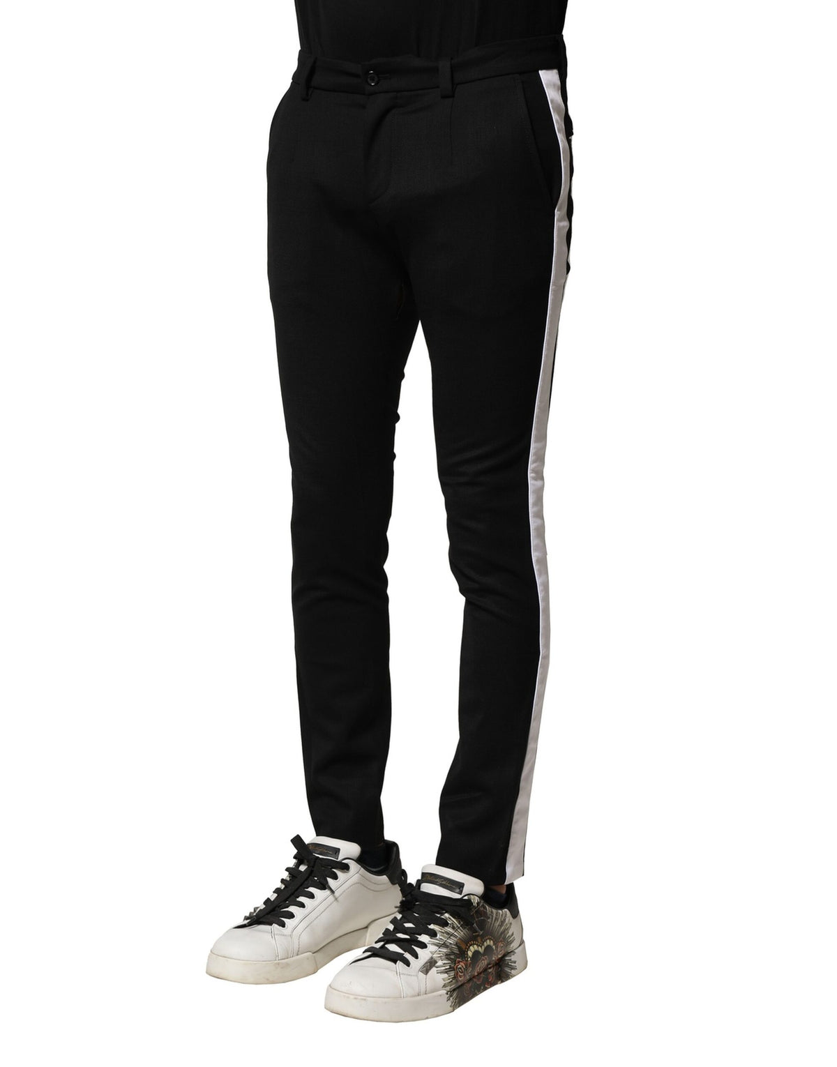 Pantalon slim noir en laine pour homme Dolce &amp; Gabbana, taille mi-hauteur