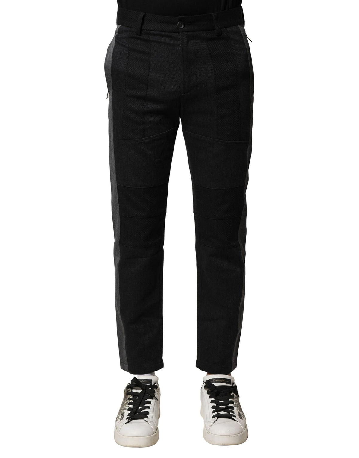 Pantalon homme Dolce &amp; Gabbana en coton noir et gris, coupe fuselée.