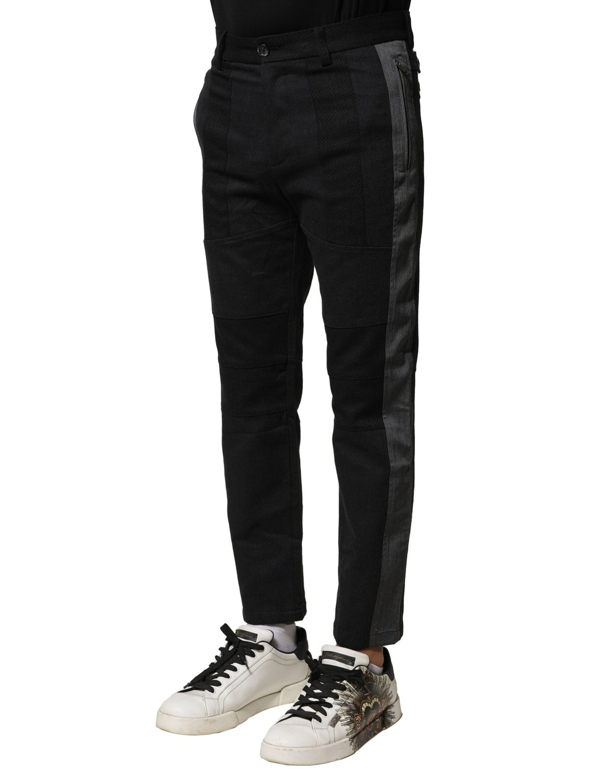 Pantalon homme Dolce &amp; Gabbana en coton noir et gris, coupe fuselée.