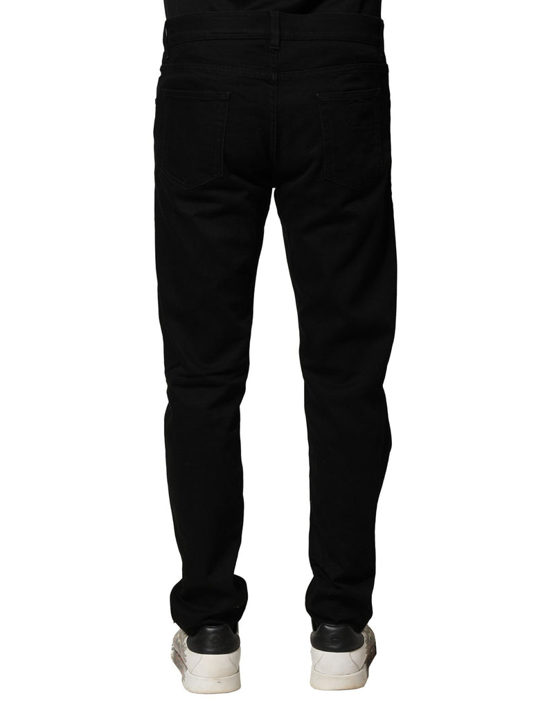 Dolce & Gabbana Black Cotton Tattered Slim Fit Men Denim Jeans
