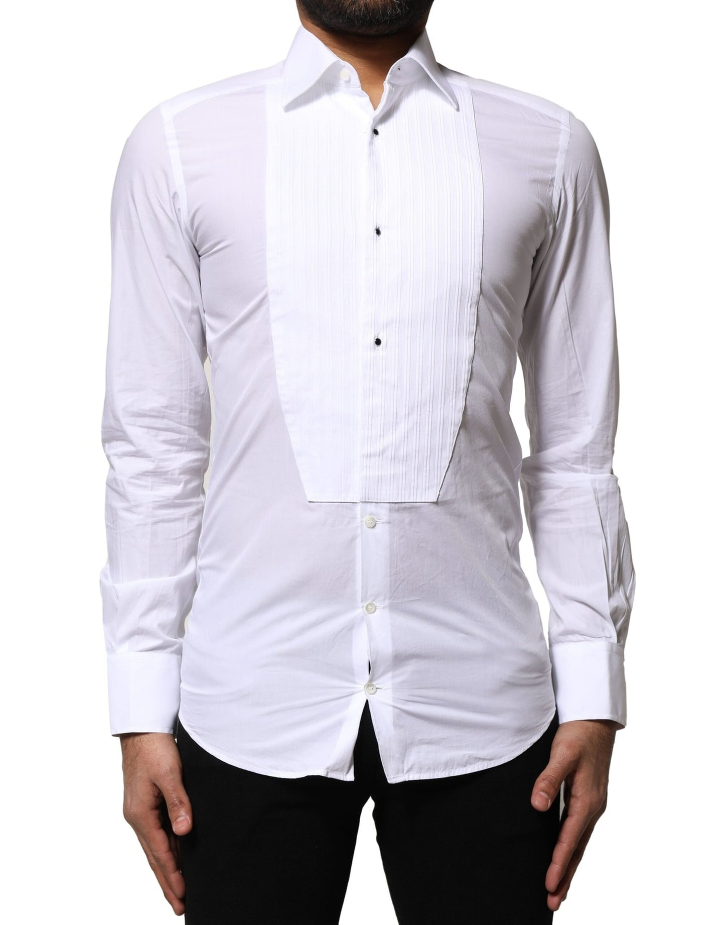 Chemise de cérémonie en popeline de coton blanche et or de Dolce &amp; Gabbana