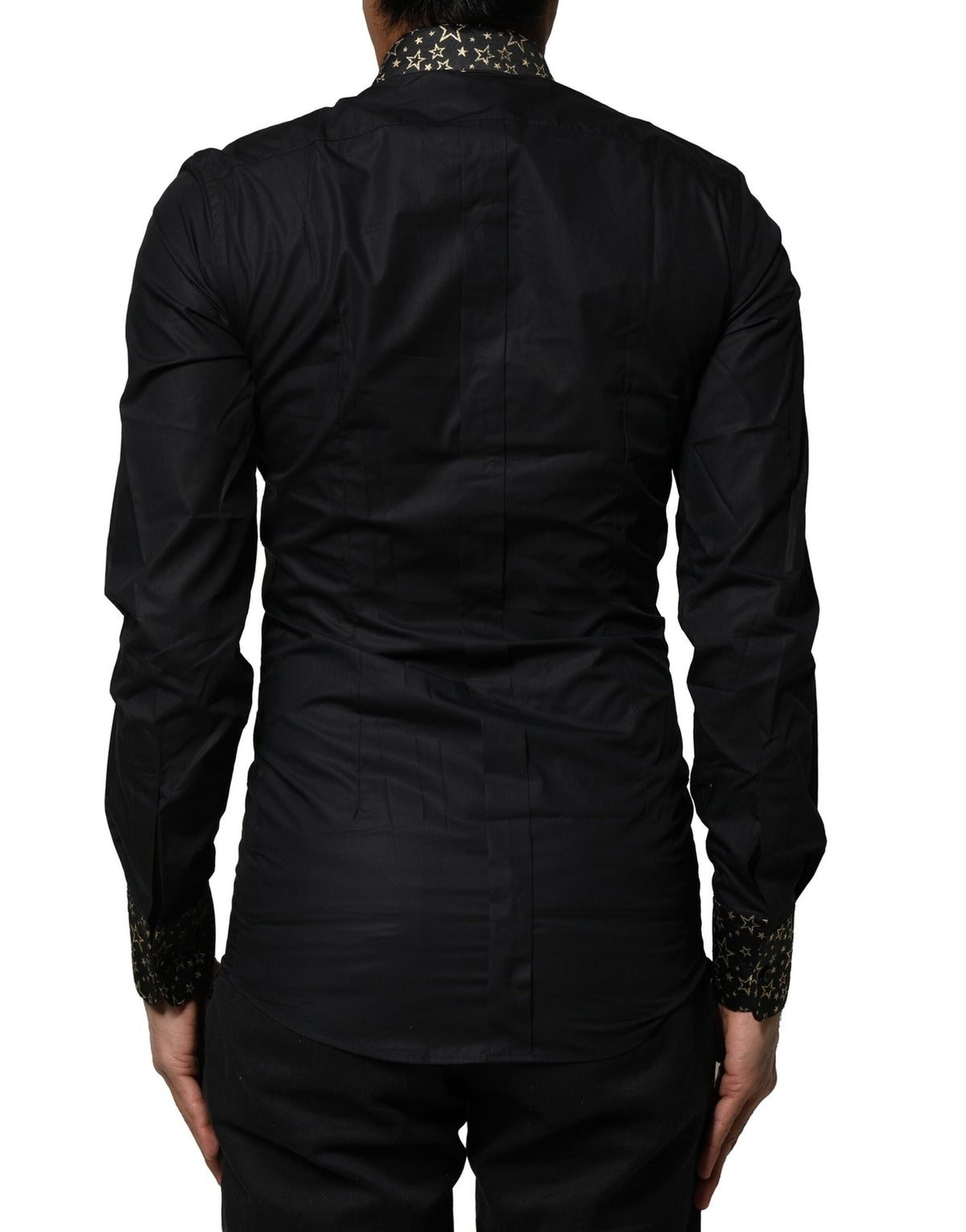 Chemise robe à manches longues en coton noir avec détail doré de Dolce &amp; Gabbana