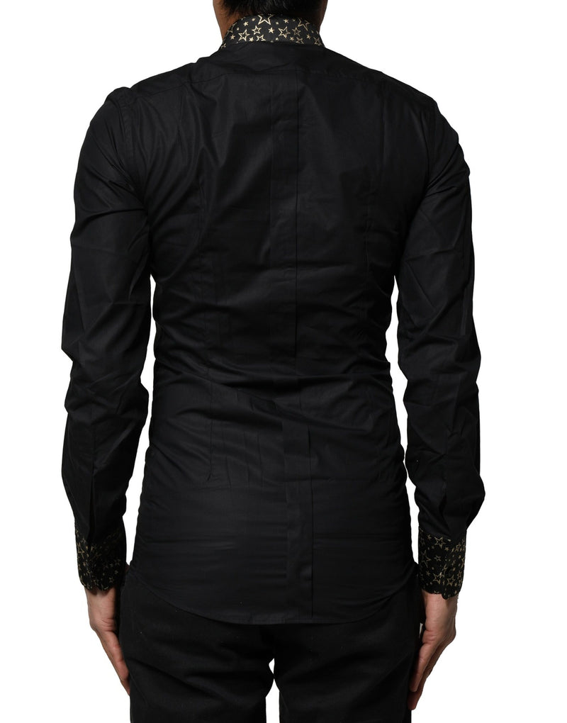 Chemise robe à manches longues en coton noir avec détail doré de Dolce &amp; Gabbana