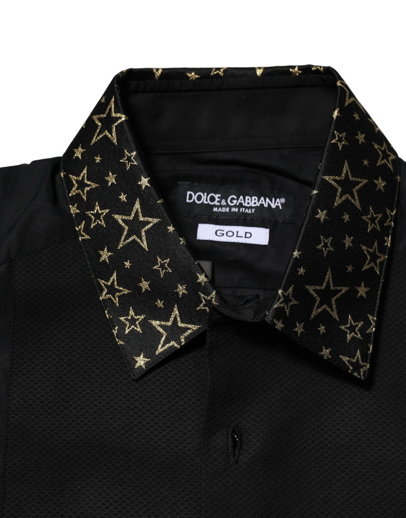 Chemise robe à manches longues en coton noir avec détail doré de Dolce &amp; Gabbana