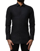 Chemise robe à manches longues en coton noir avec détail doré de Dolce &amp; Gabbana