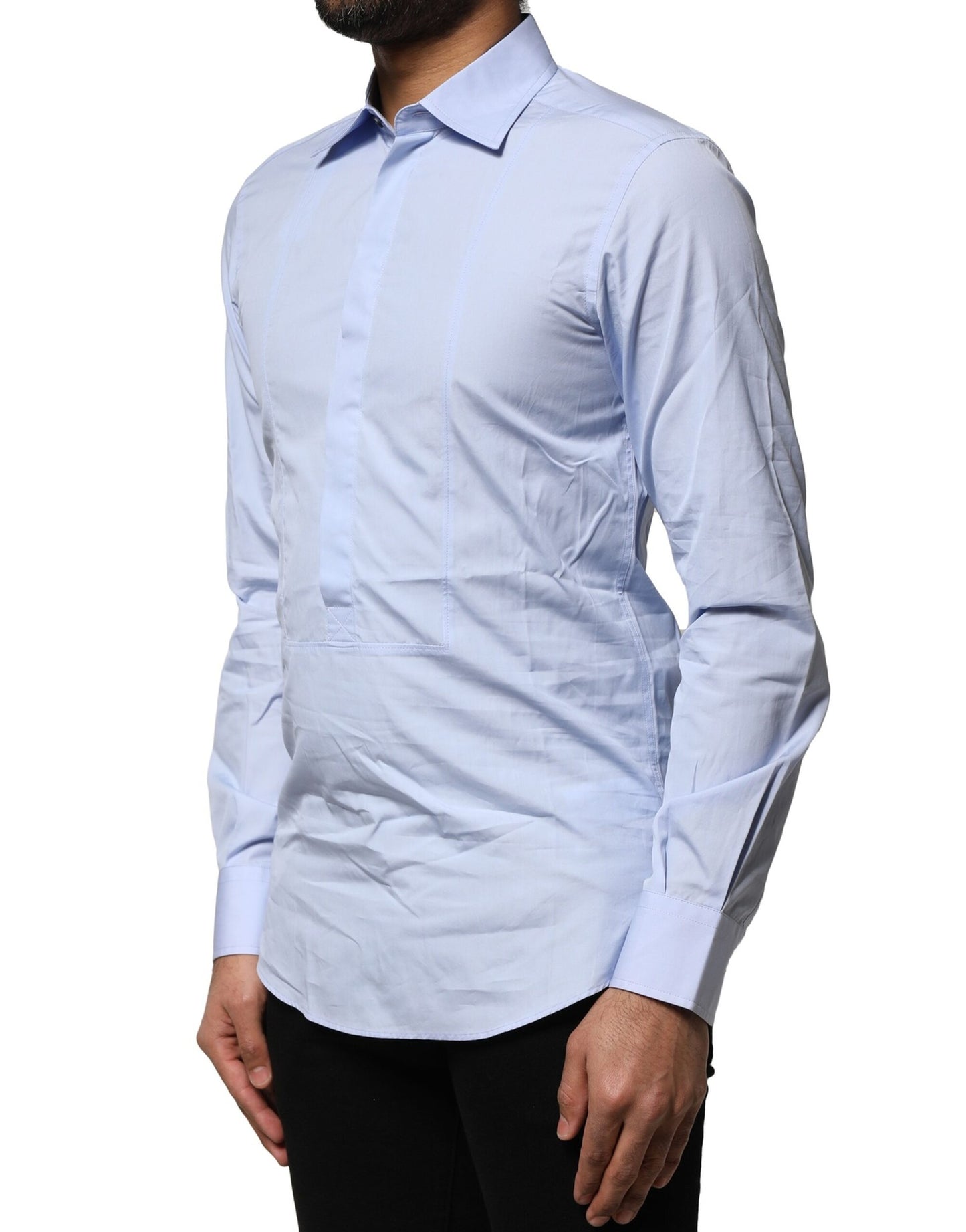 Chemise de ville à manches longues en coton bleu clair de Dolce & Gabbana