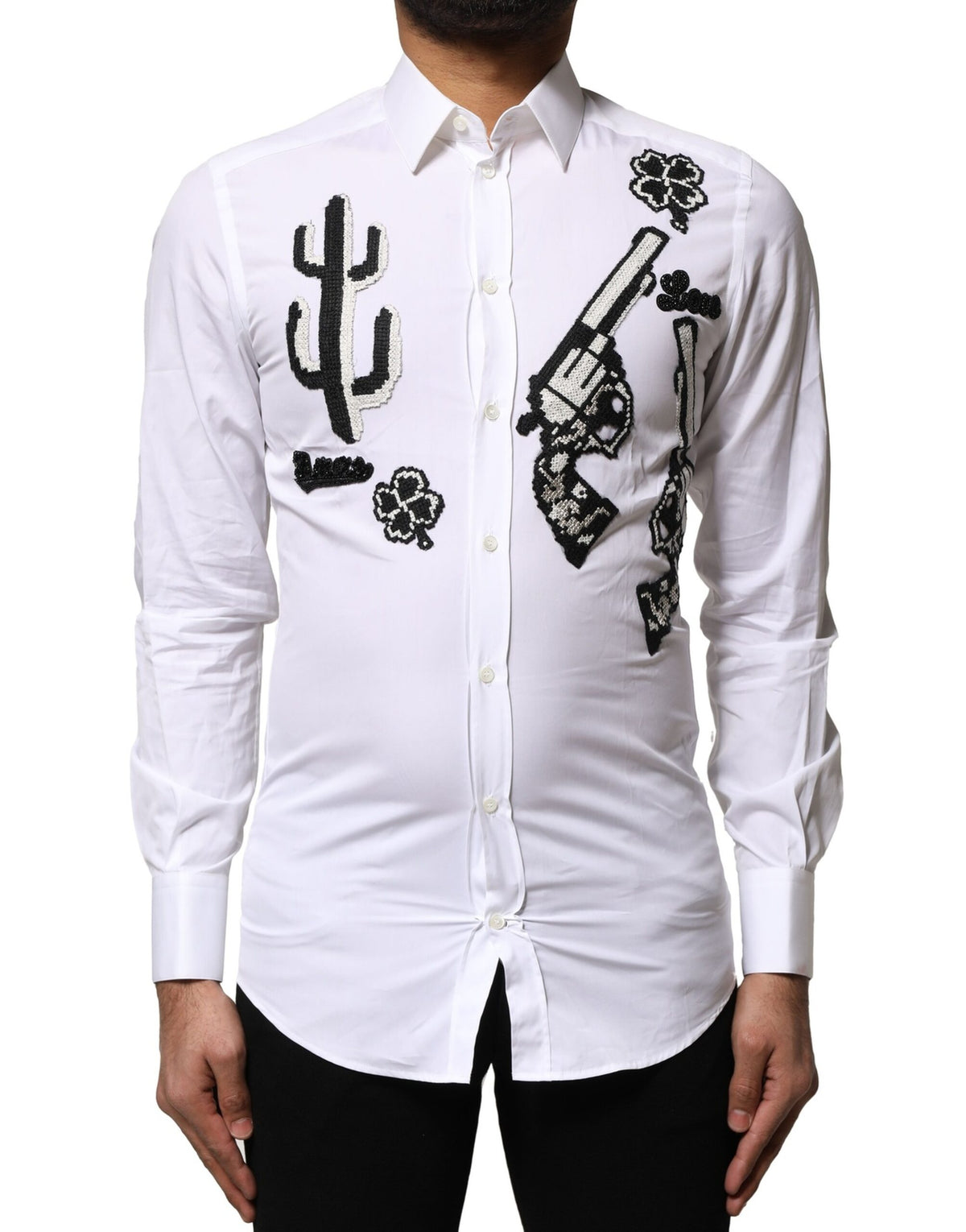 Chemise blanche Dolce &amp; Gabbana brodée or.