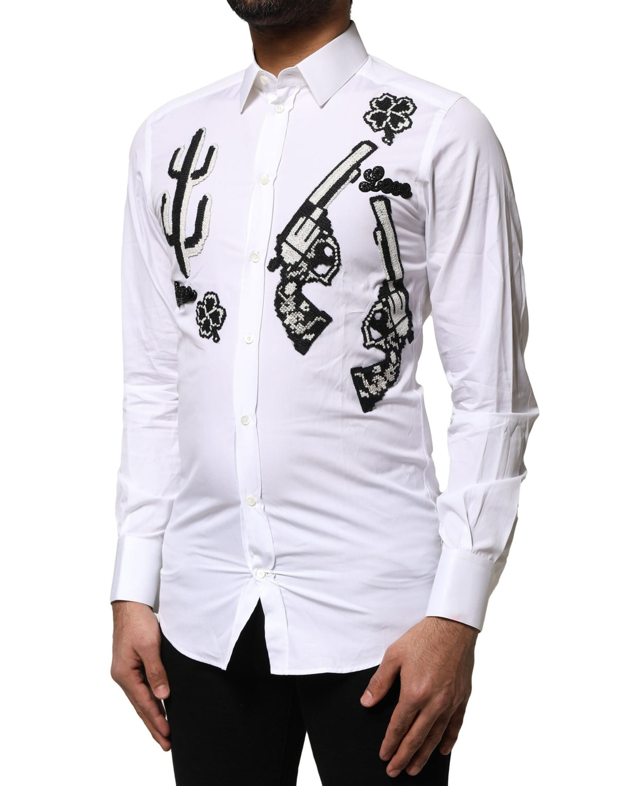 Chemise blanche Dolce &amp; Gabbana brodée or.
