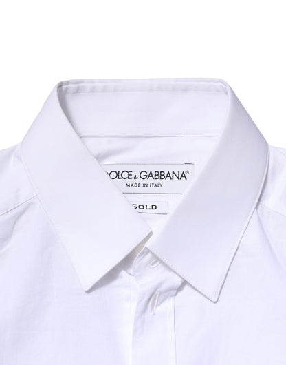Dolce & Gabbana wit katoenen overhemd met gouden details en lange mouwen