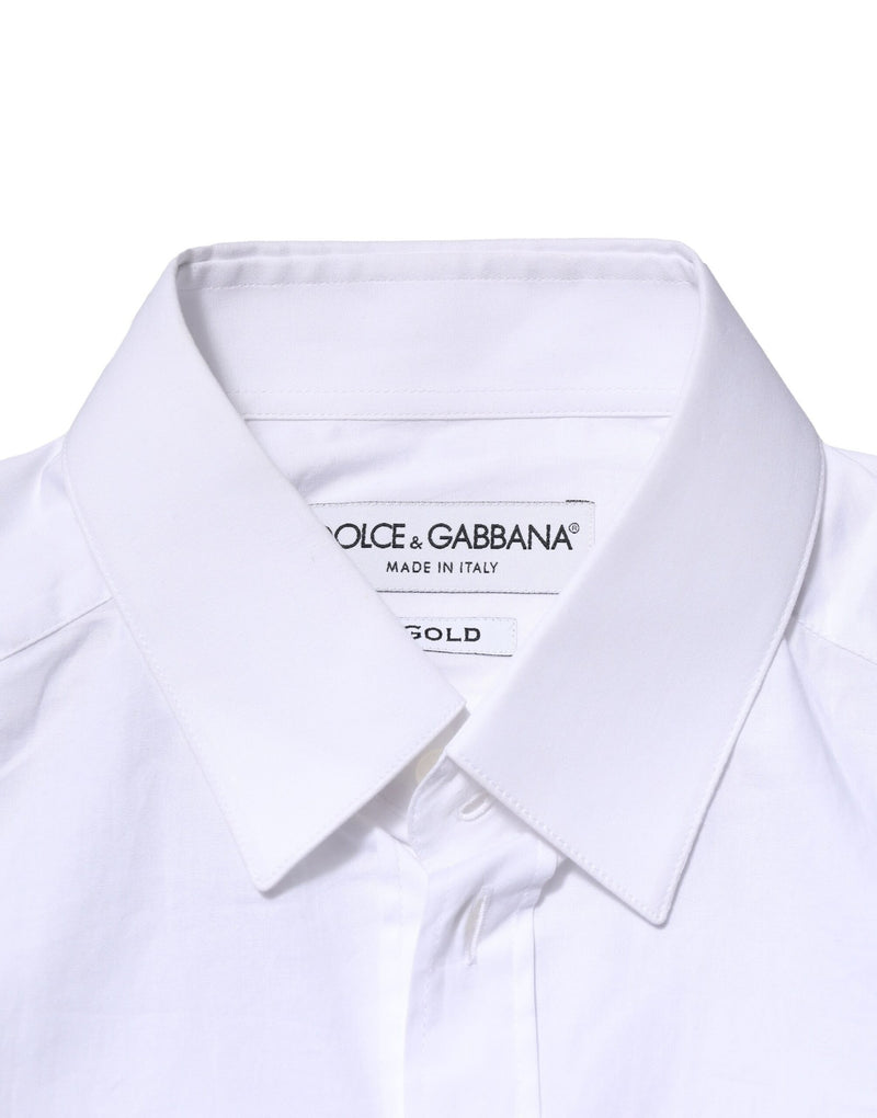 Dolce &amp; Gabbana wit katoenen overhemd met gouden details en lange mouwen