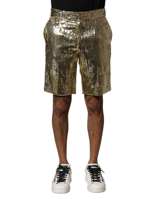 Dolce & Gabbana Gold Sequin Polyester Embellished Bermuda Shorts