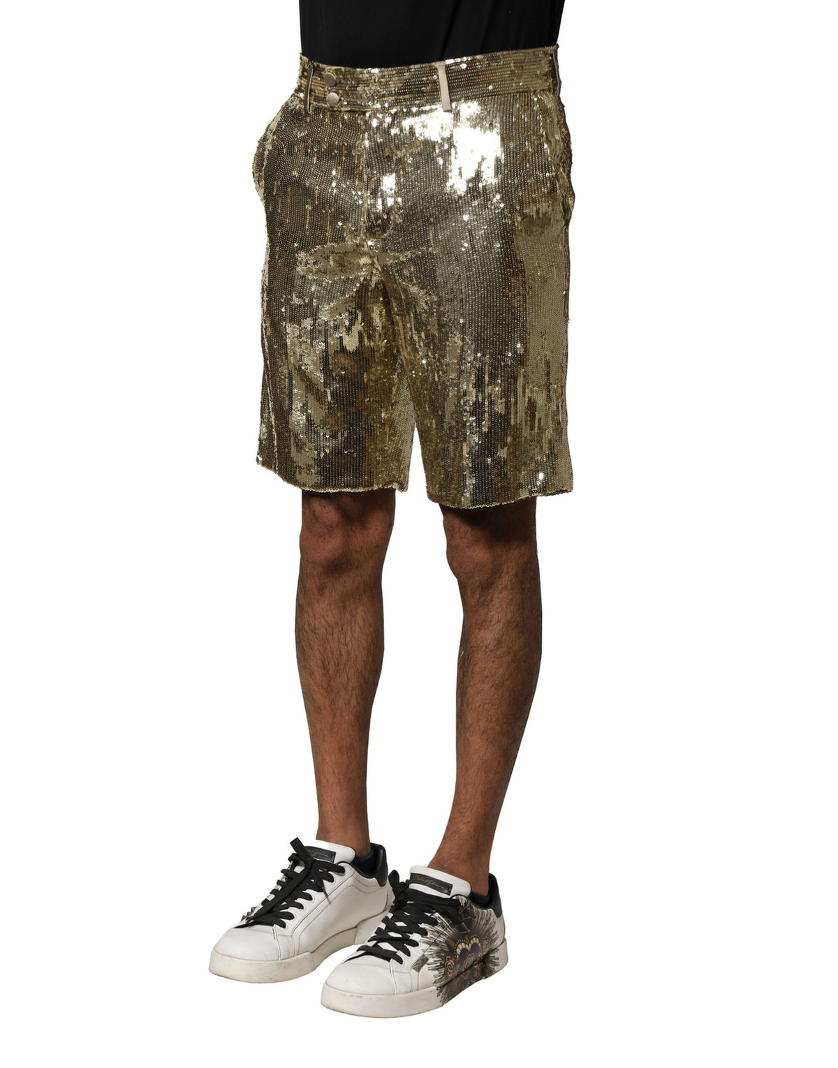 Shorts Bermuda en polyester ornés de paillettes dorées de Dolce &amp; Gabbana
