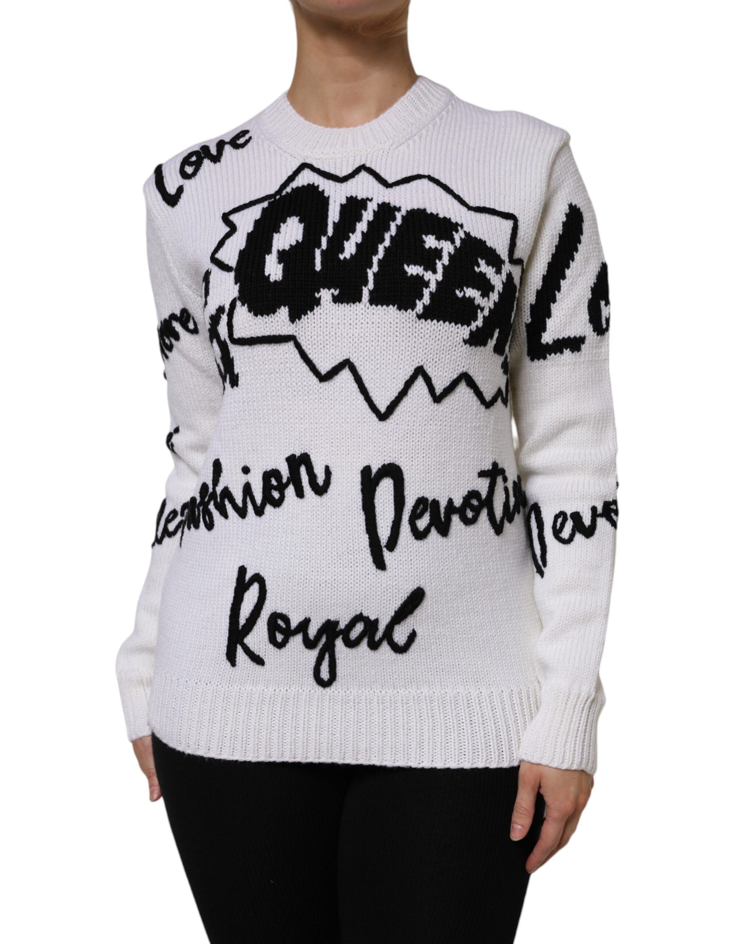 Dolce & Gabbana White Wool Knit Crew Neck Pullover Sweater