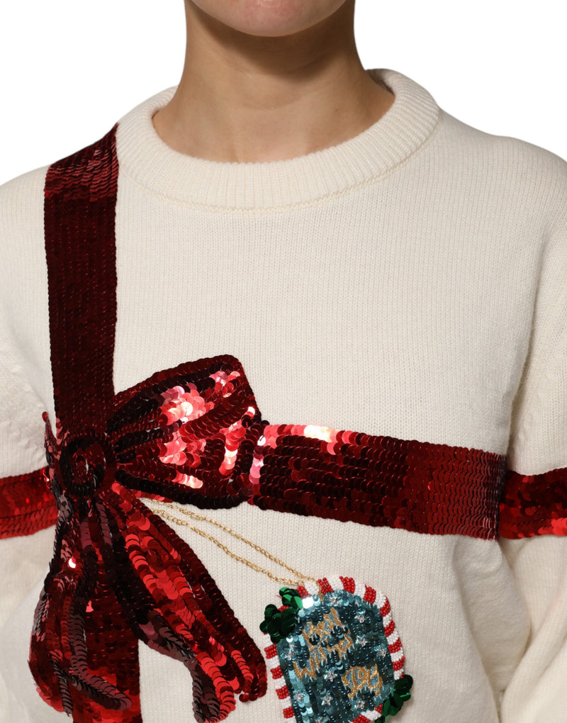 Pull en cachemire blanc à sequins Dolce & Gabbana