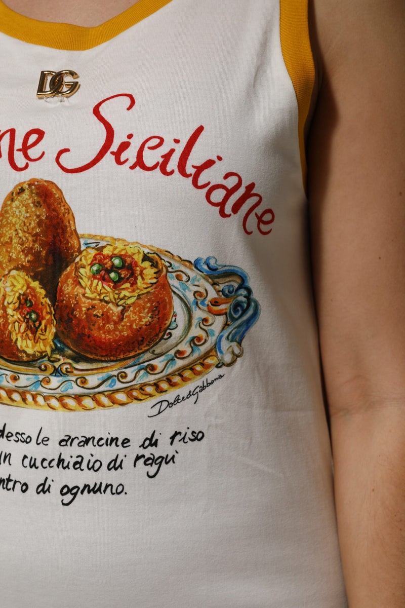 Dolce & Gabbana White Araneine Siciliane Sleeveless Tank Top