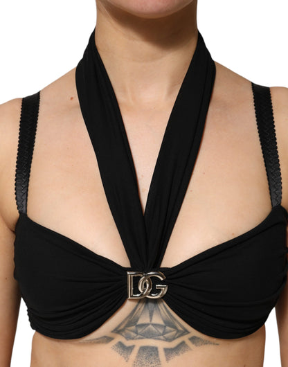 Dolce & Gabbana Black Cropped Viscose Halter Bustier Top
