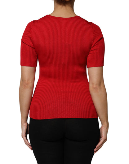 Dolce & Gabbana Red Round Neck Short Sleeves Pullover Top