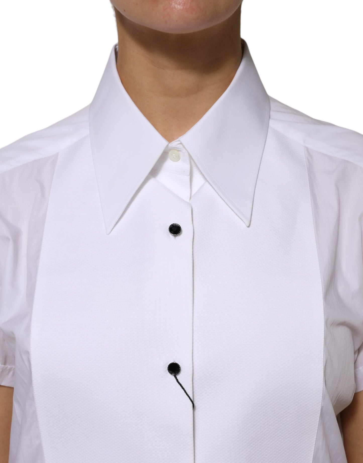 Dolce & Gabbana White Cotton Collared Short Sleeves Top