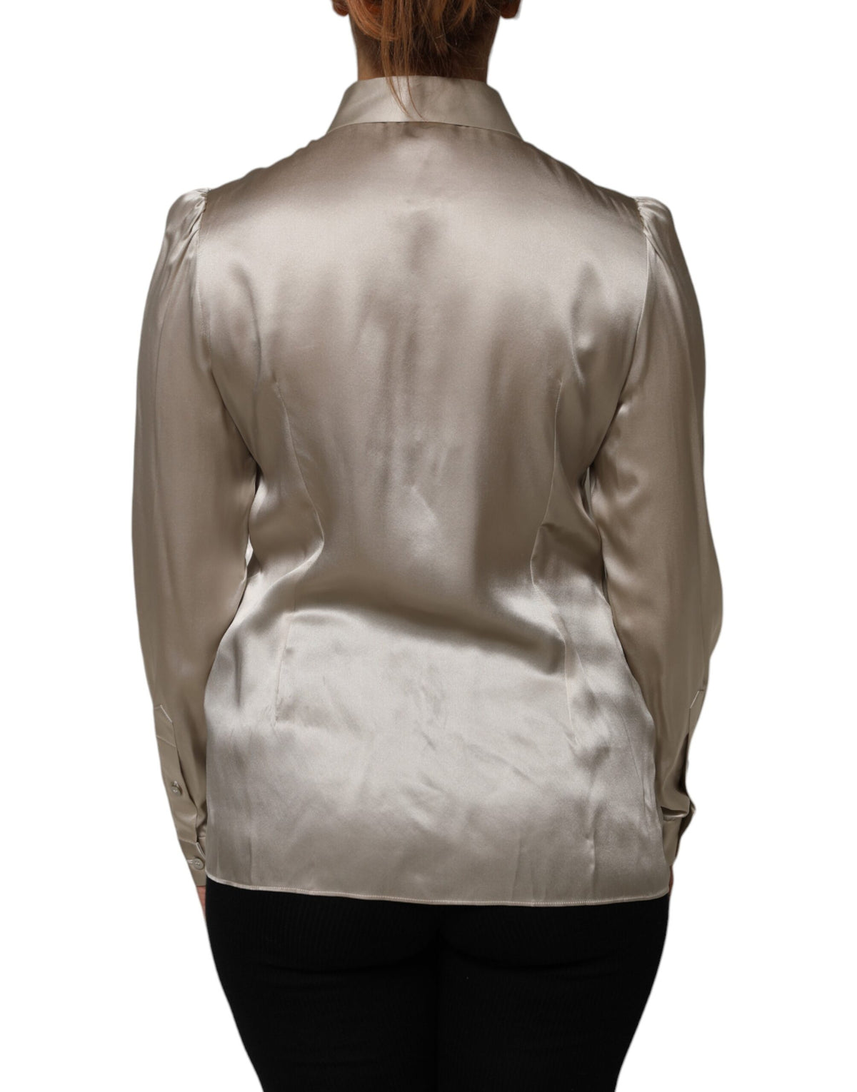 Dolce & Gabbana Top Long Manches Collier Satin Soie Beige