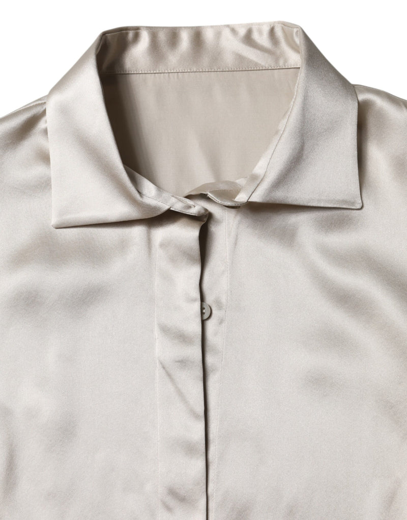 Dolce & Gabbana Top Long Manches Collier Satin Soie Beige