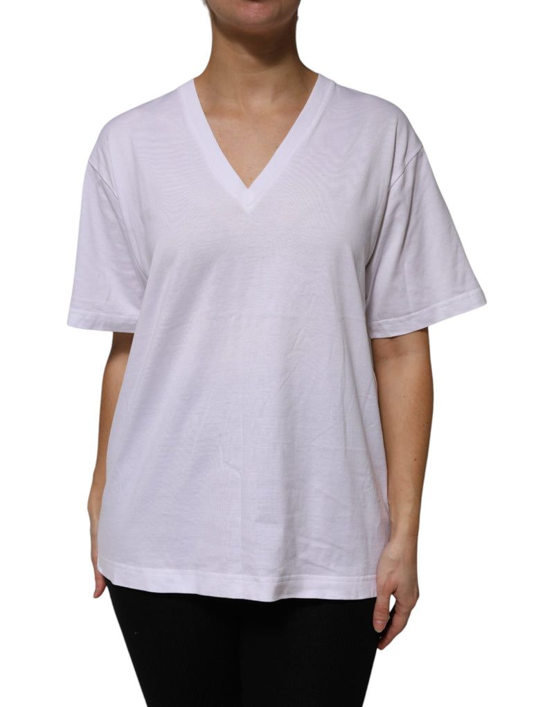 Dolce & Gabbana T-shirt V-neck en Coton Blanc pour Femme