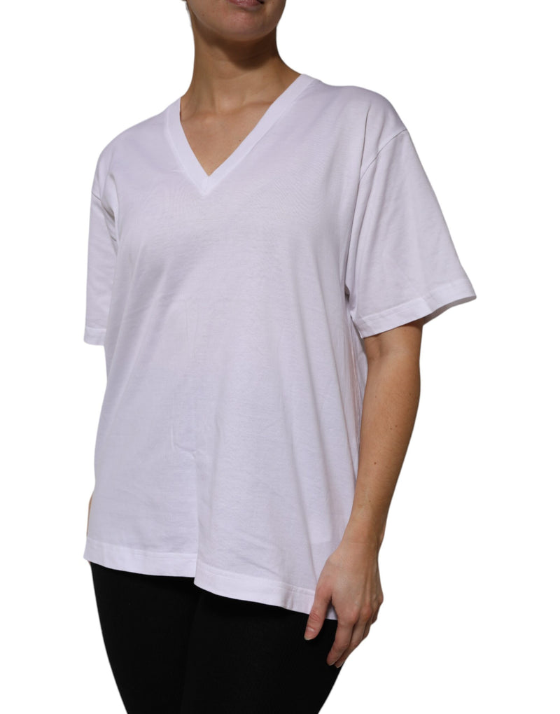 Dolce & Gabbana T-shirt V-neck en Coton Blanc pour Femme
