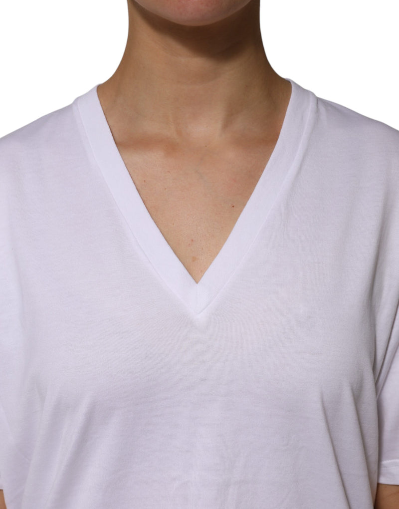 Dolce & Gabbana T-shirt V-neck en Coton Blanc pour Femme