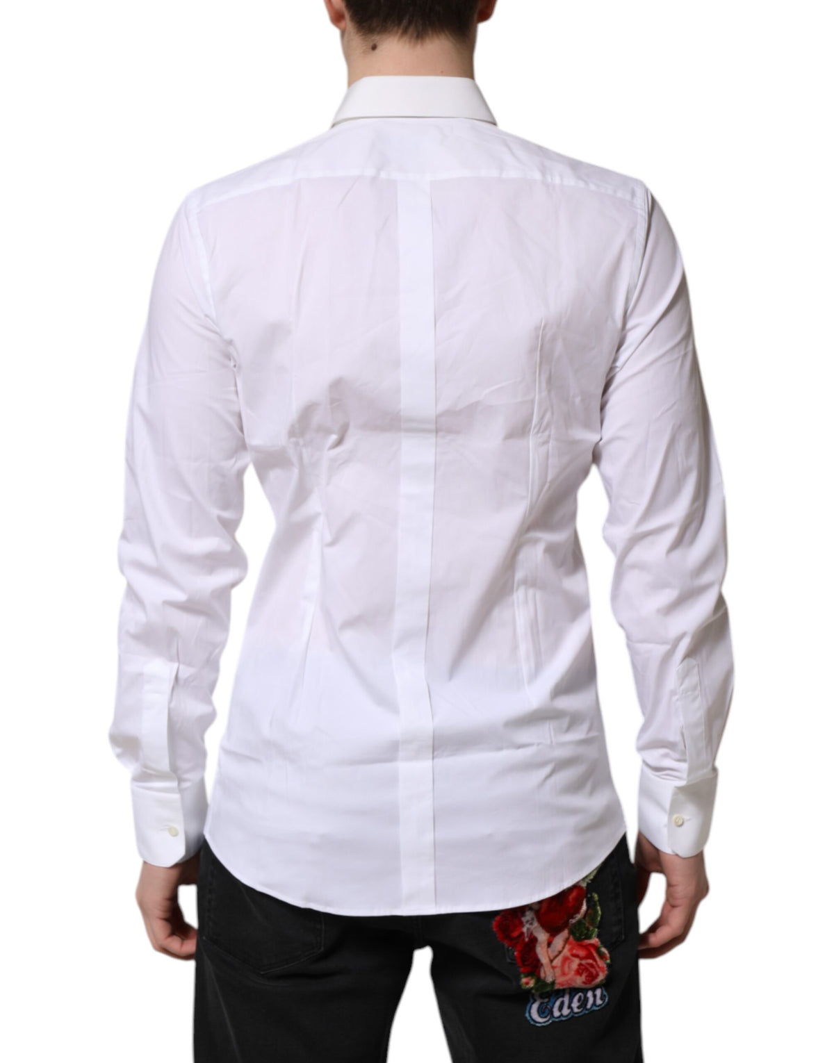 Chemise-haut en coton à col blanc et broderies dorées de Dolce &amp; Gabbana