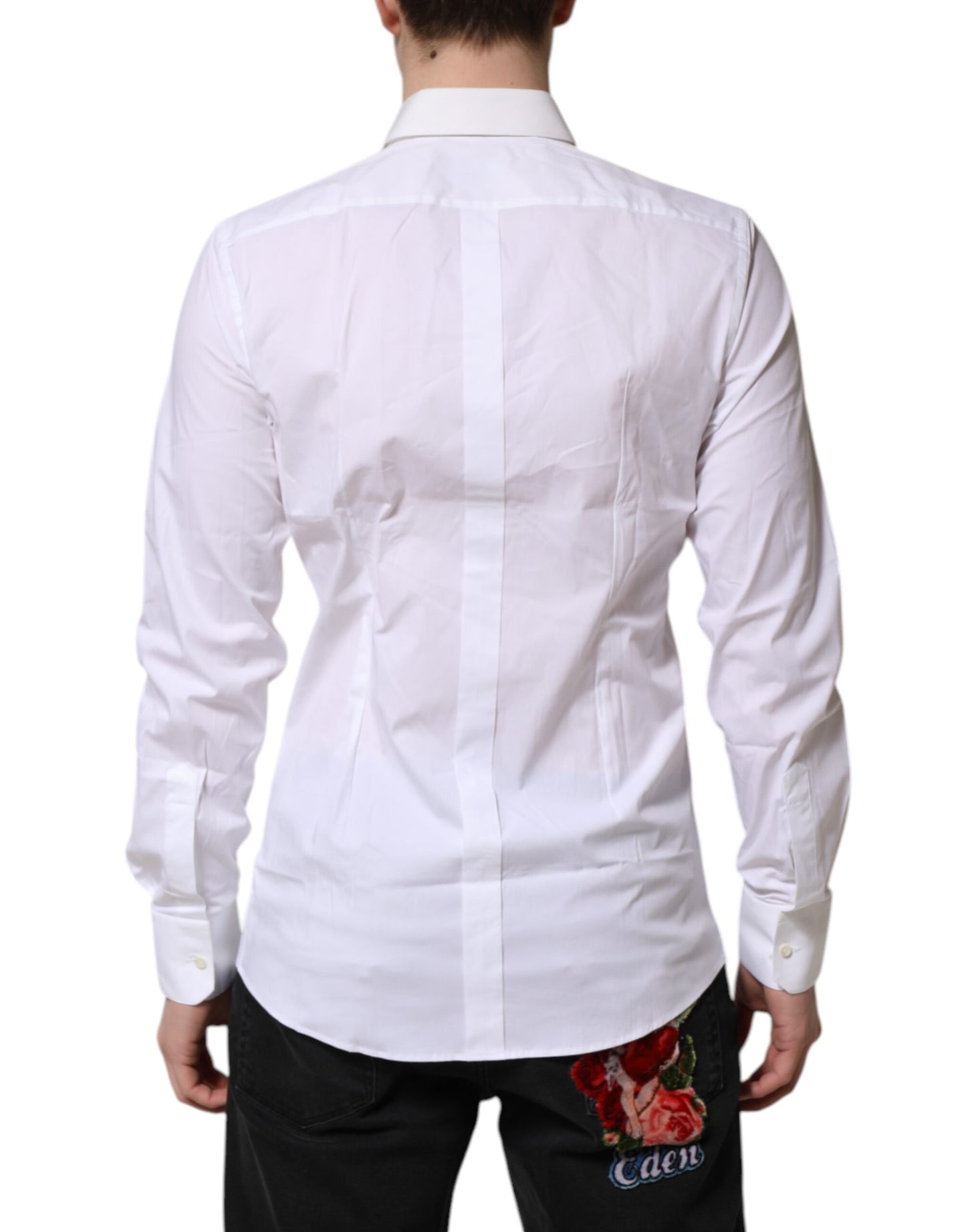 Dolce & Gabbana White GOLD Cotton Collared Dress Shirt Top