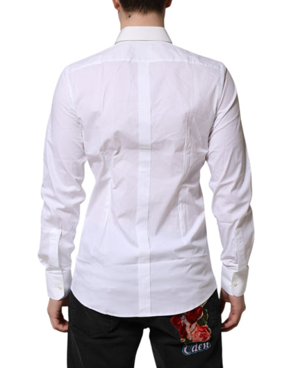 Dolce & Gabbana White GOLD Cotton Collared Dress Shirt Top