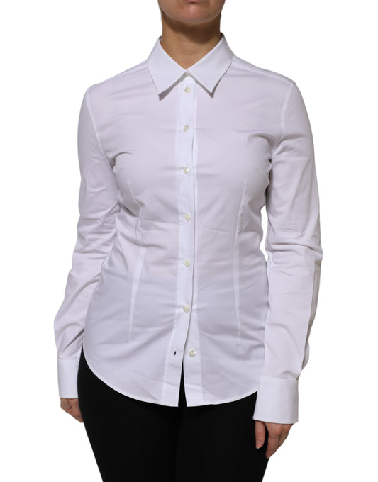 Dolce & Gabbana White Cotton Collared Long Sleeves Shirt Top