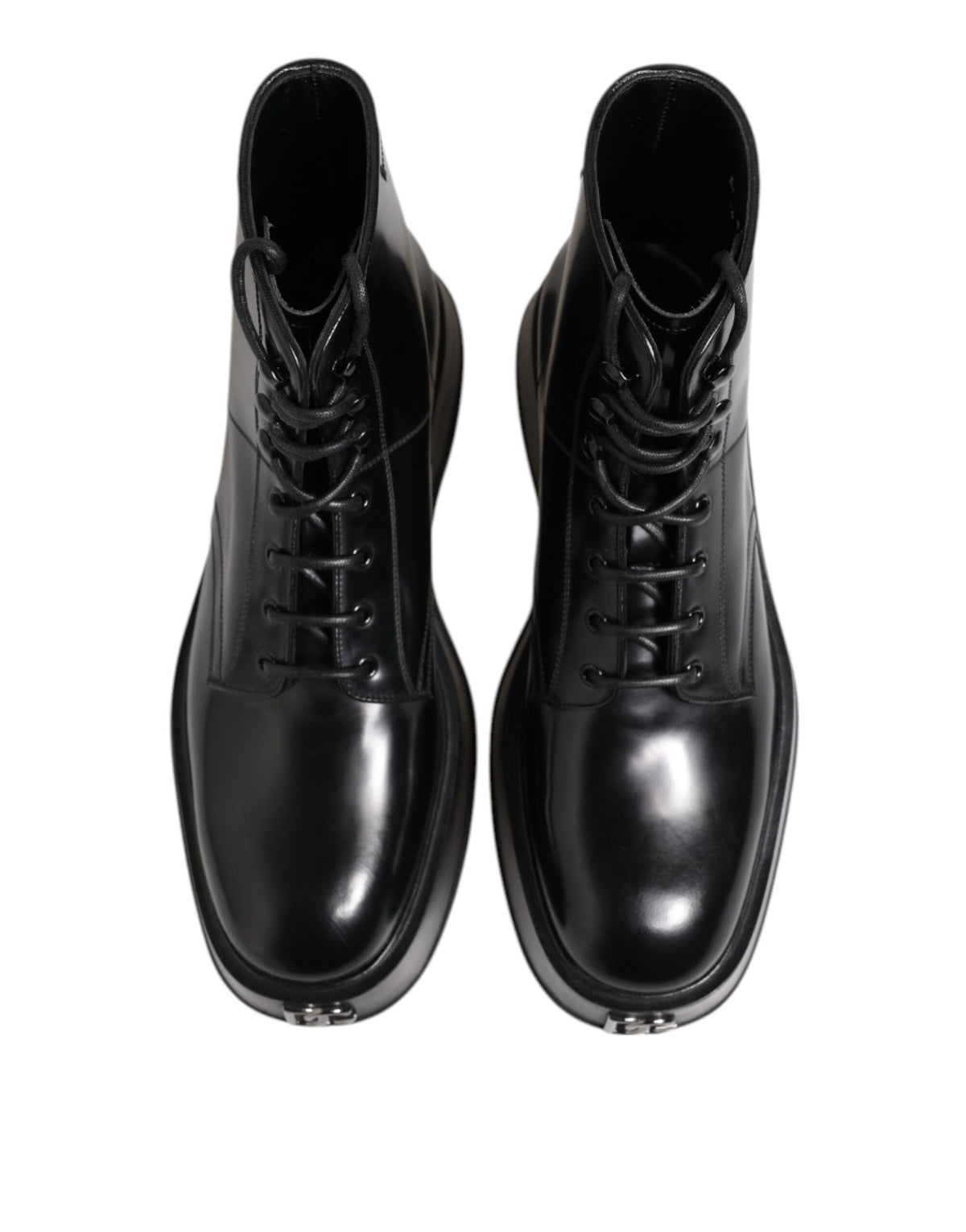Dolce & Gabbana Black Leather Logo Ankle Boots - Lace Up Shoes