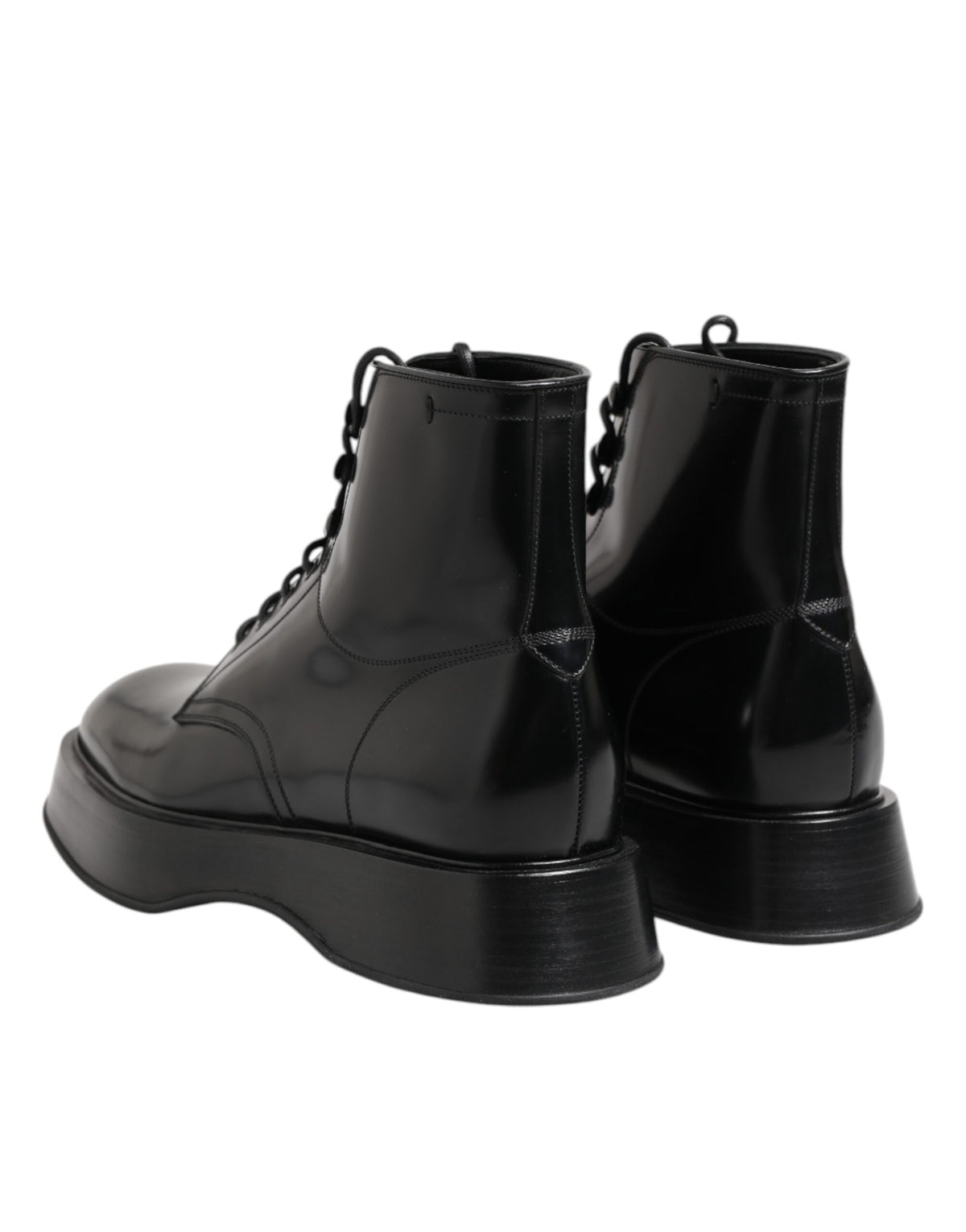Dolce & Gabbana Black Leather Logo Ankle Boots - Lace Up Shoes