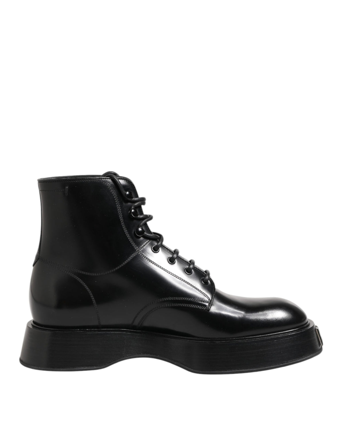 Dolce & Gabbana Black Leather Logo Ankle Boots - Lace Up Shoes