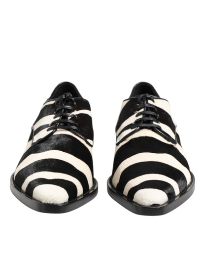 Dolce & Gabbana Black White Zebra Pony Fur Dress Shoes