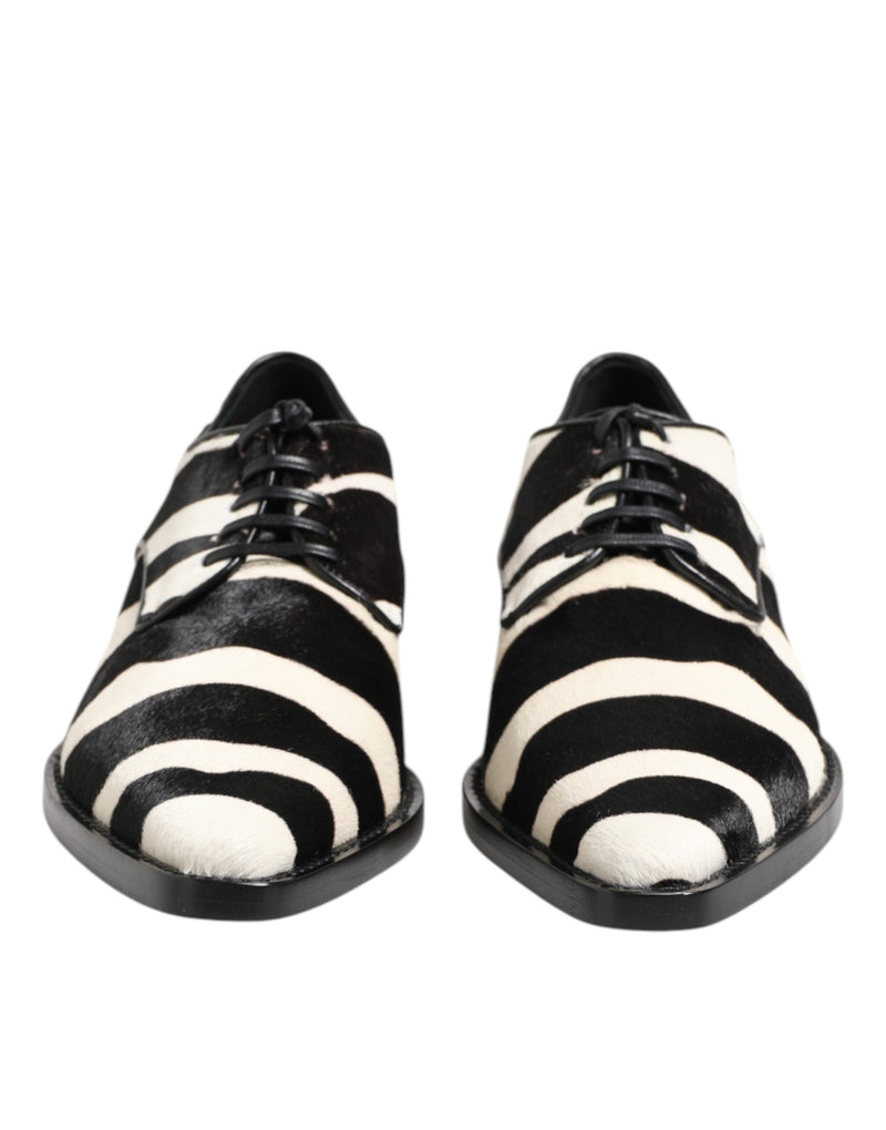 Dolce & Gabbana Black White Zebra Pony Fur Derby Shoes