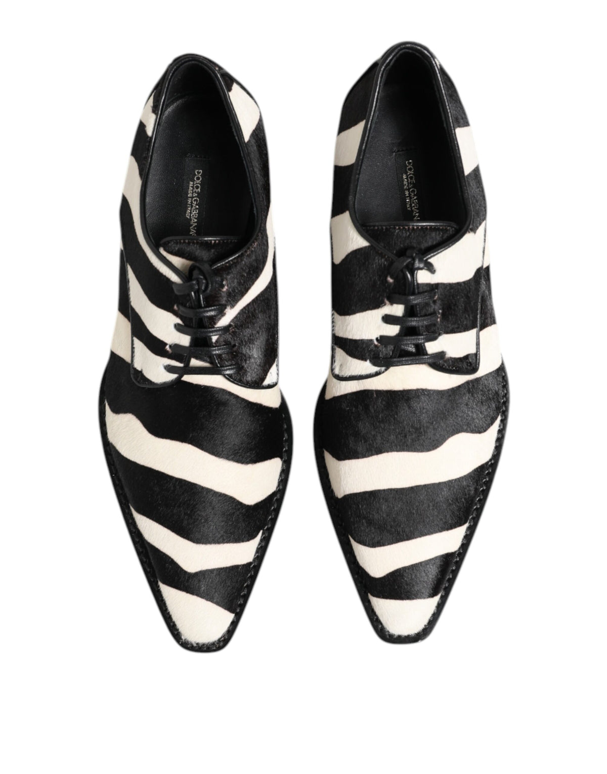 Dolce & Gabbana Derby Shoes en Fourrure de Poney Zebra Noir et Blanc
