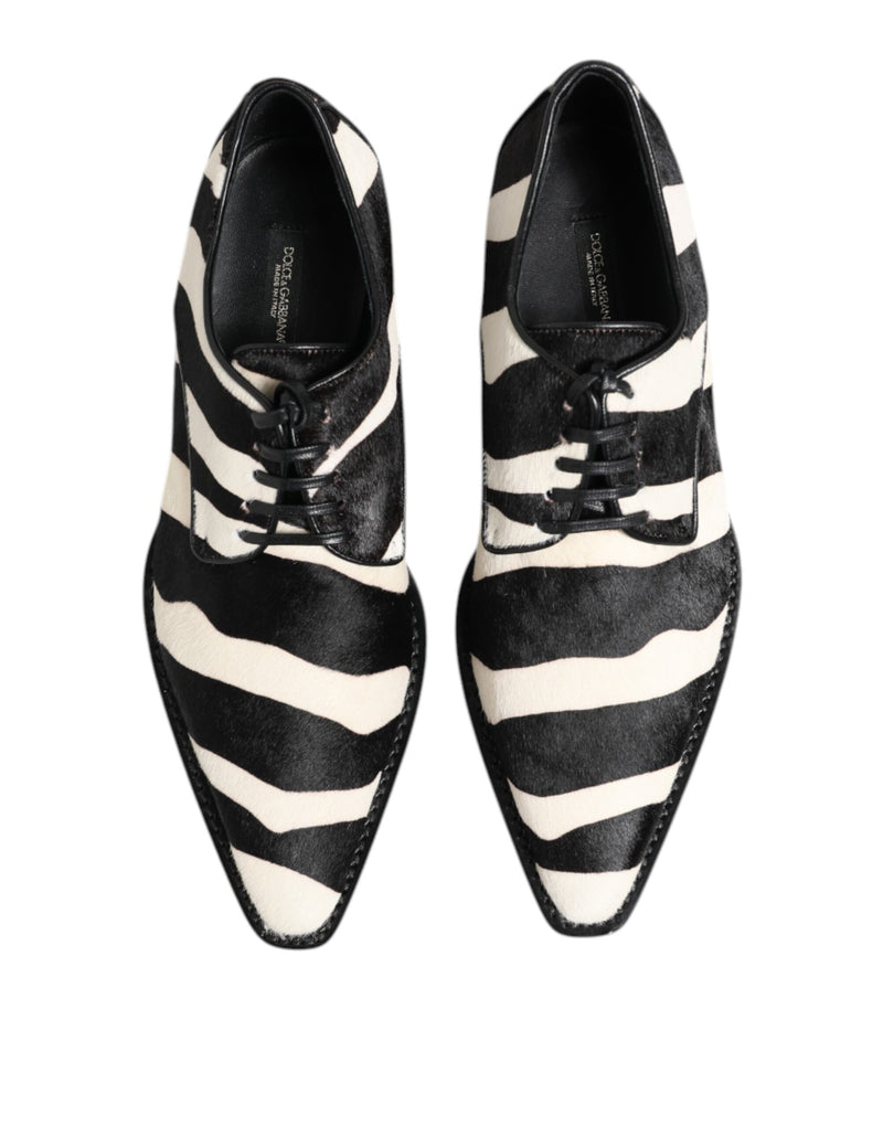 Dolce & Gabbana Black White Zebra Pony Fur Derby Shoes