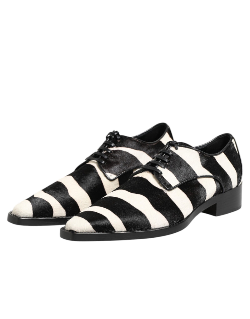 Dolce & Gabbana Black White Zebra Pony Fur Derby Shoes