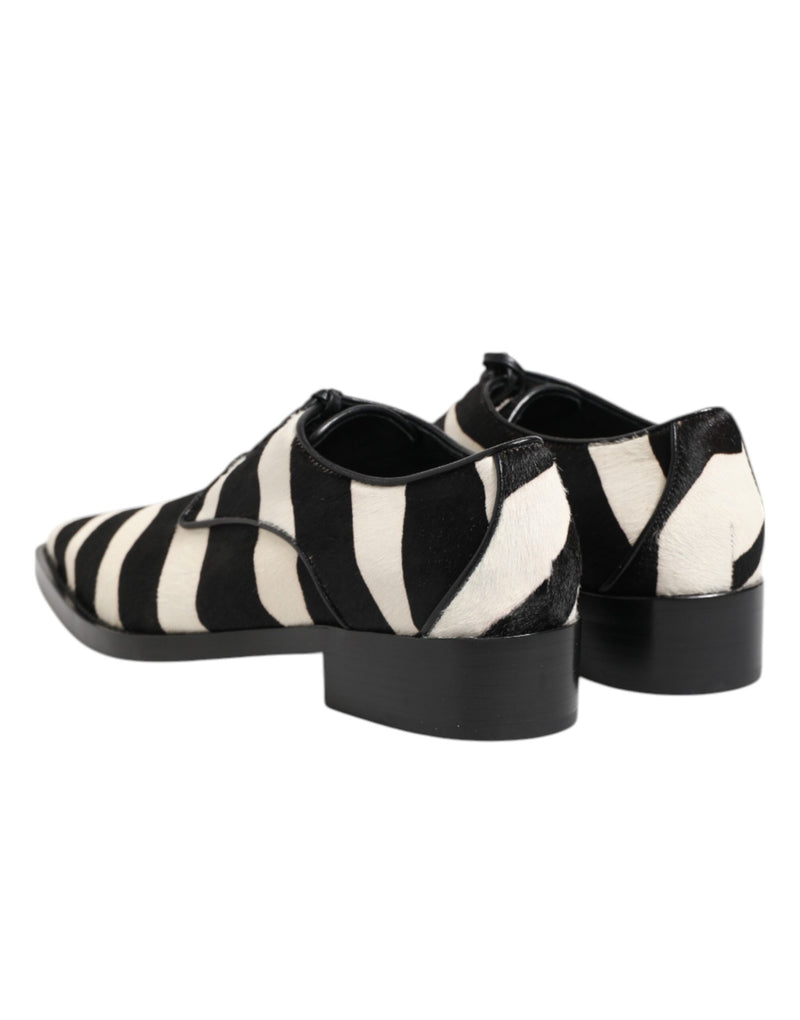 Dolce & Gabbana Black White Zebra Pony Fur Derby Shoes