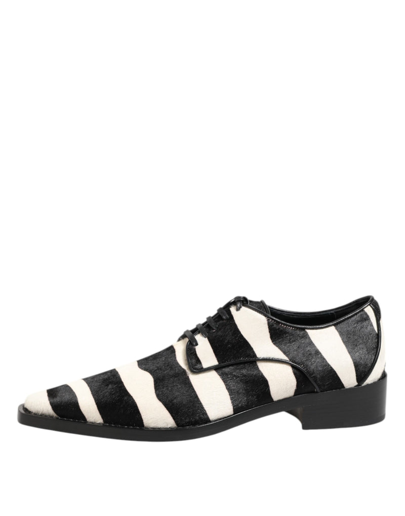 Dolce & Gabbana Black White Zebra Pony Fur Derby Shoes