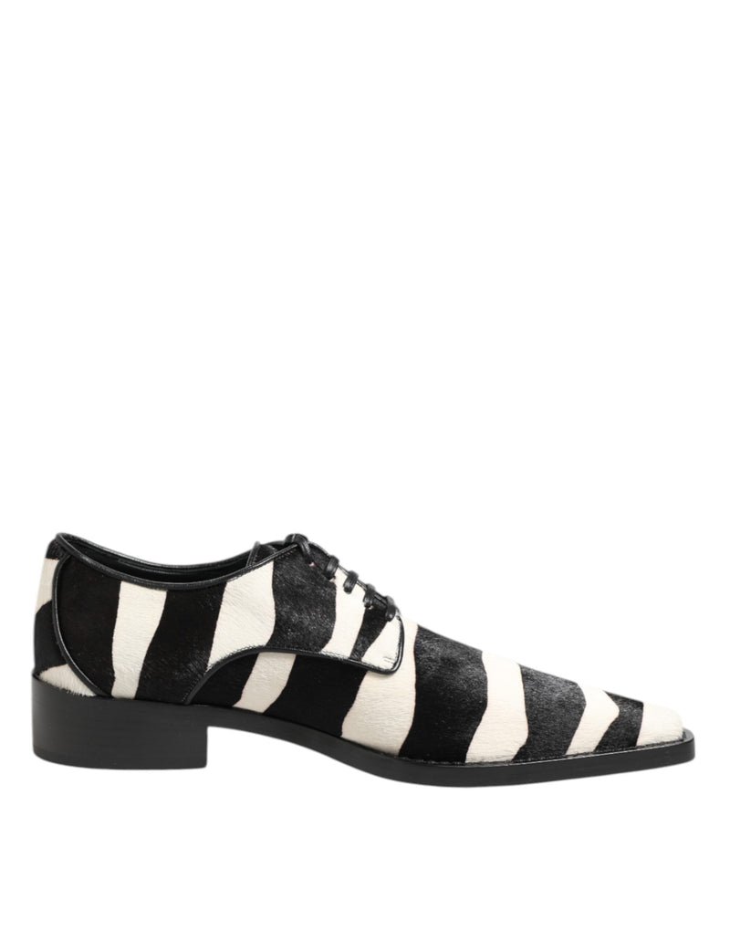 Dolce & Gabbana Black White Zebra Pony Fur Derby Shoes