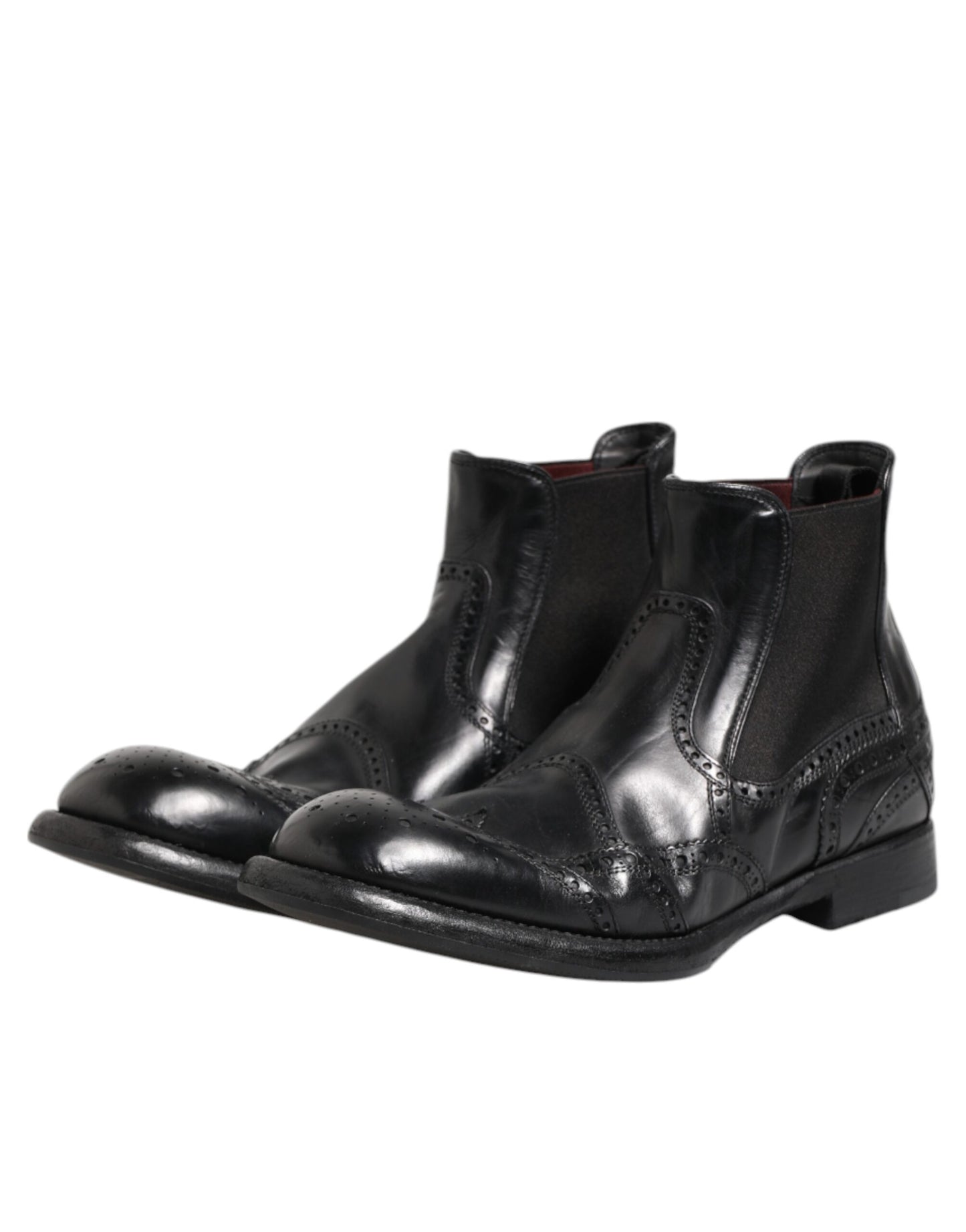 Dolce & Gabbana Black Leather Ankle Boots Slip On Shoes