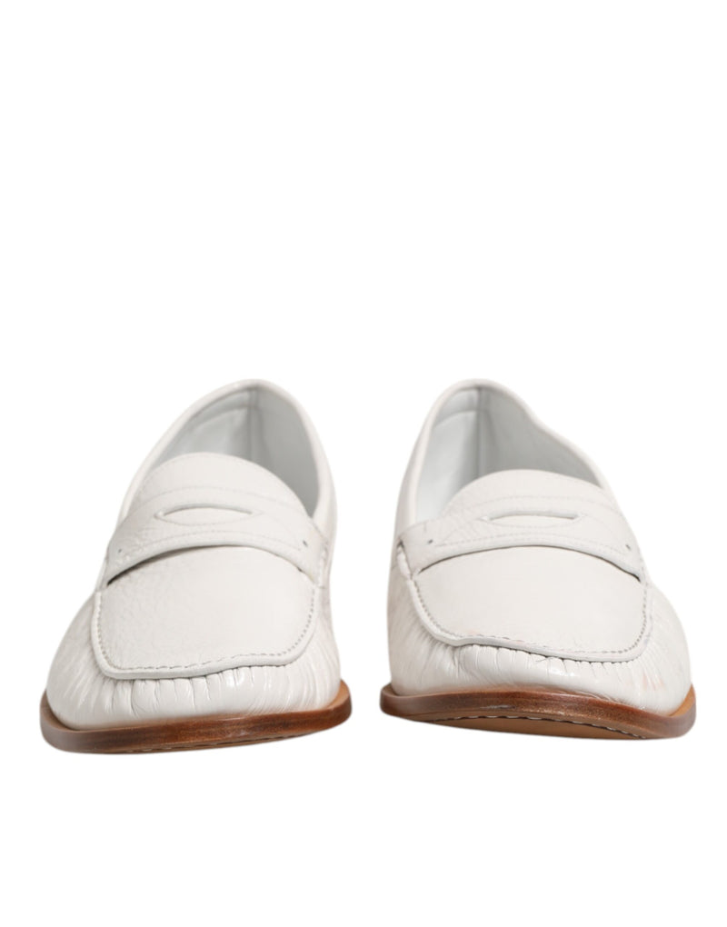 Dolce & Gabbana White Leather Loafers - Luxury Slip-On Shoes