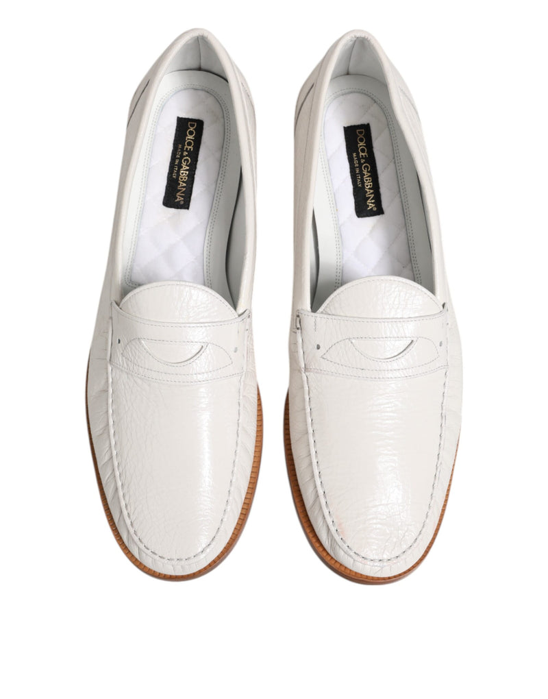 Dolce & Gabbana White Leather Loafers - Luxury Slip-On Shoes