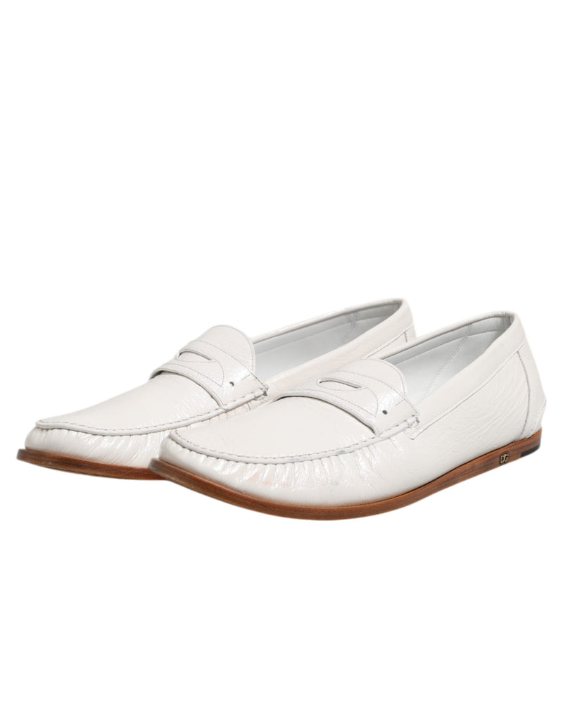 Dolce & Gabbana White Leather Loafers - Luxury Slip-On Shoes